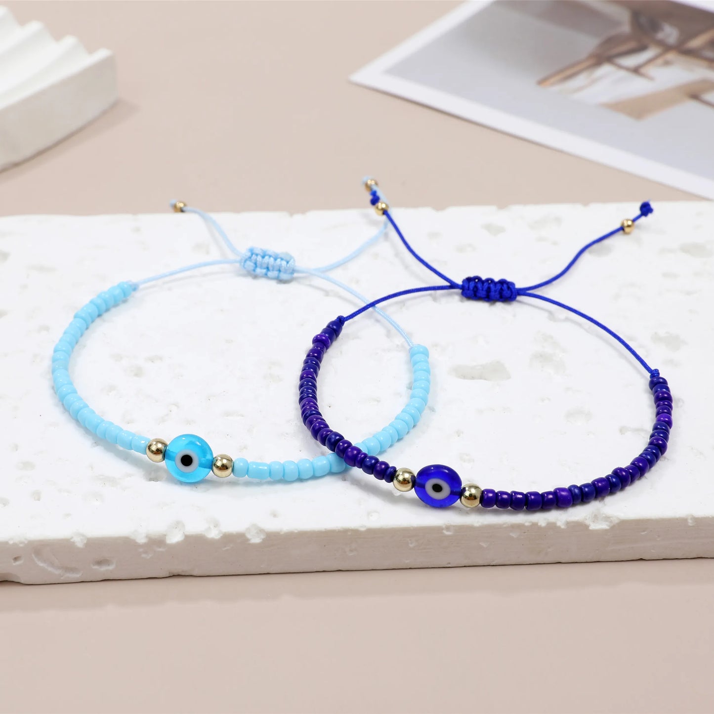 12pcs Evil Eye Acrylic Beads Bracelet Fashion Small Fresh Handmade Adjustable Party Jewelry Accessories for Female