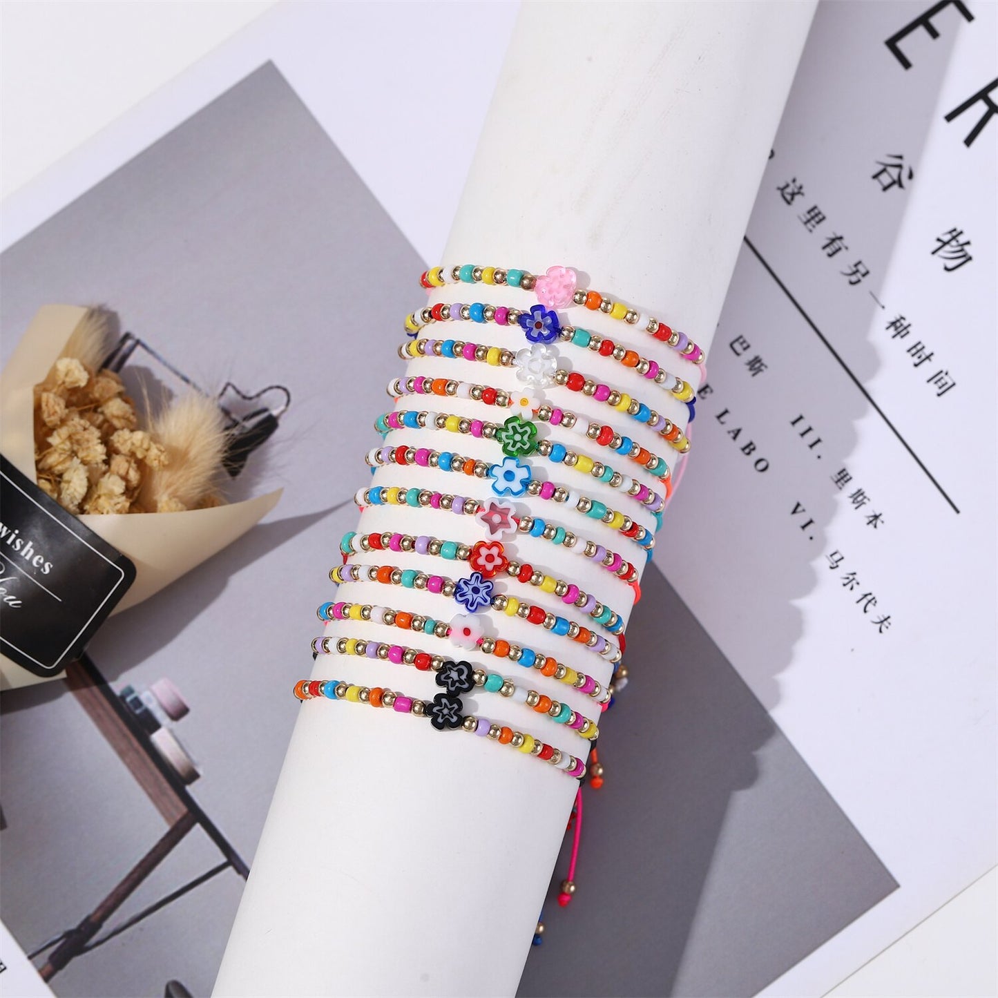 12 Pcs Handmade Flowers Bracelets Adjustable Friendship Bracelet Friend Boho Couple Bracelets Promise Bracelets Free Shipping