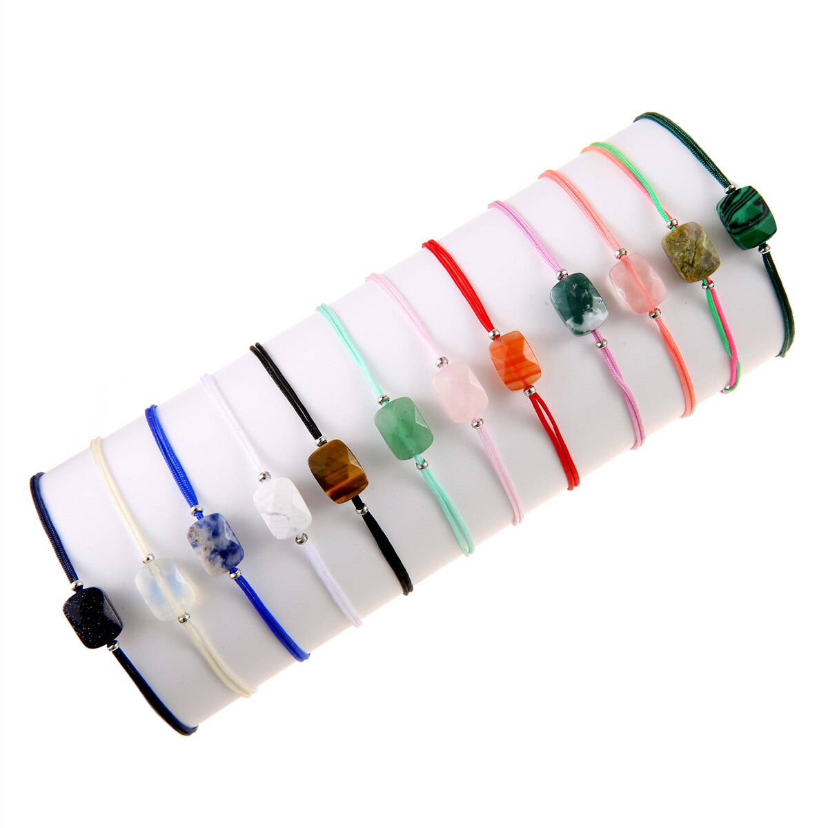 Women Square Charms Strand Bracelets&Bangles Natural Stone Yoga Chain Bracelet Anklet Wristband Girl Jewelry Pulsera 12pcs/Sets