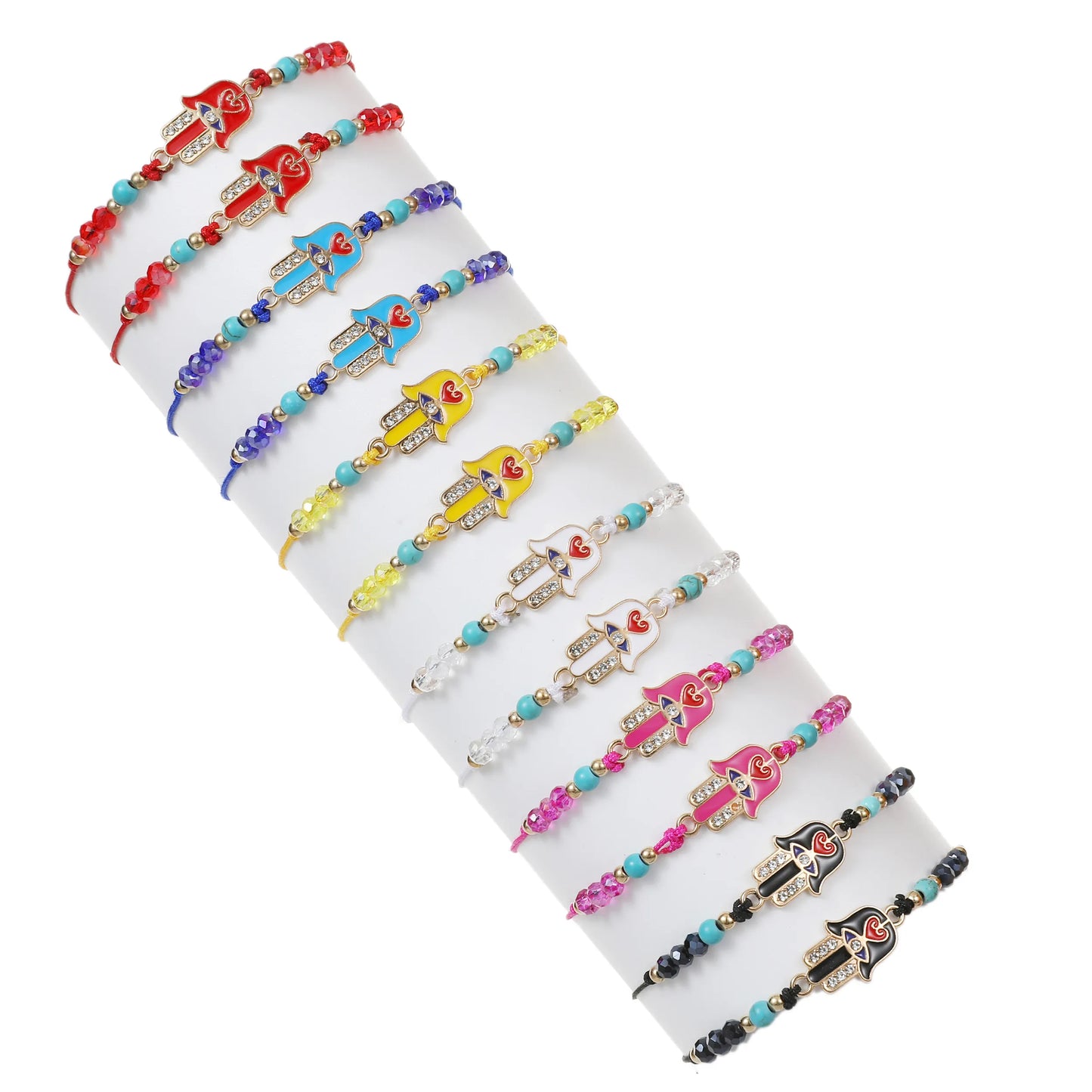 12pcs Colorful Crystal Beads Bracelet Women Braided Adjustable Rope Chain Fatima Hand Summer Anklet Jewelry Foot Leg Chain