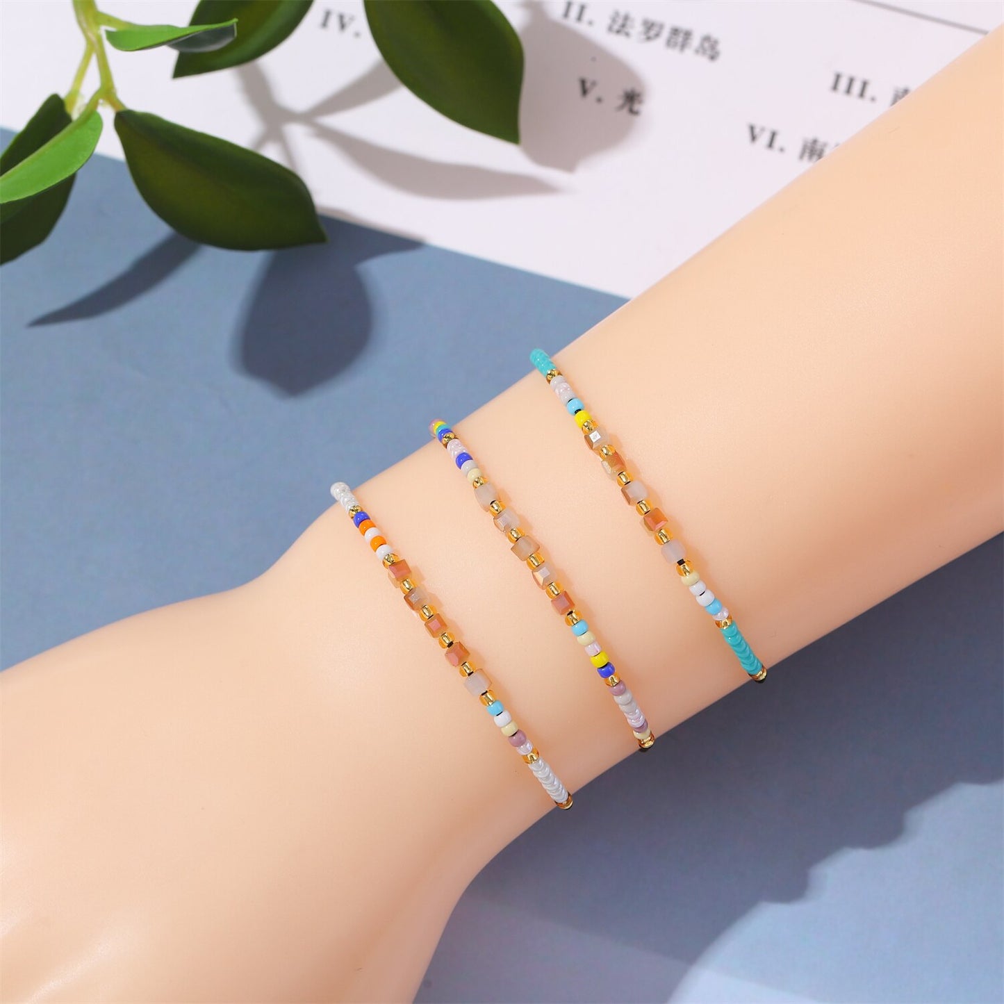 Women 12Pcs/Lot Crystal Seed Beads Natural Stone Charms Bracelets Adjustable String Wish Bracelets Jewelry Gifts for Girls