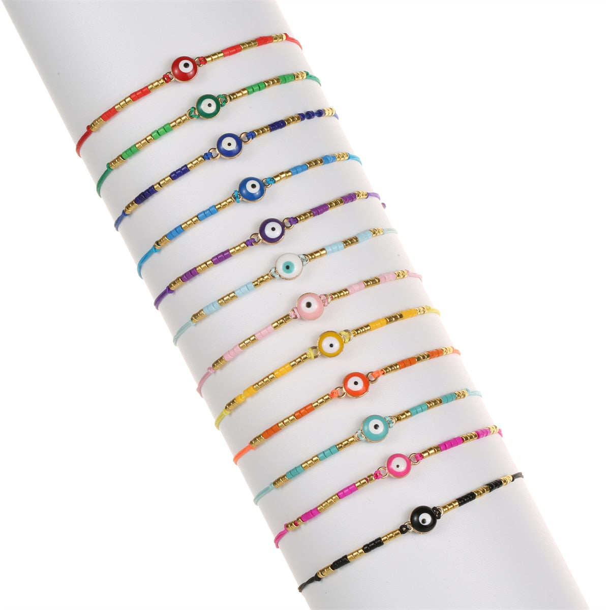 12pcs/lot Seed Beaded Evil Eye Charms Bracelets for Women Men Adjustable Handwoven Bracelet Anklets Jewelry