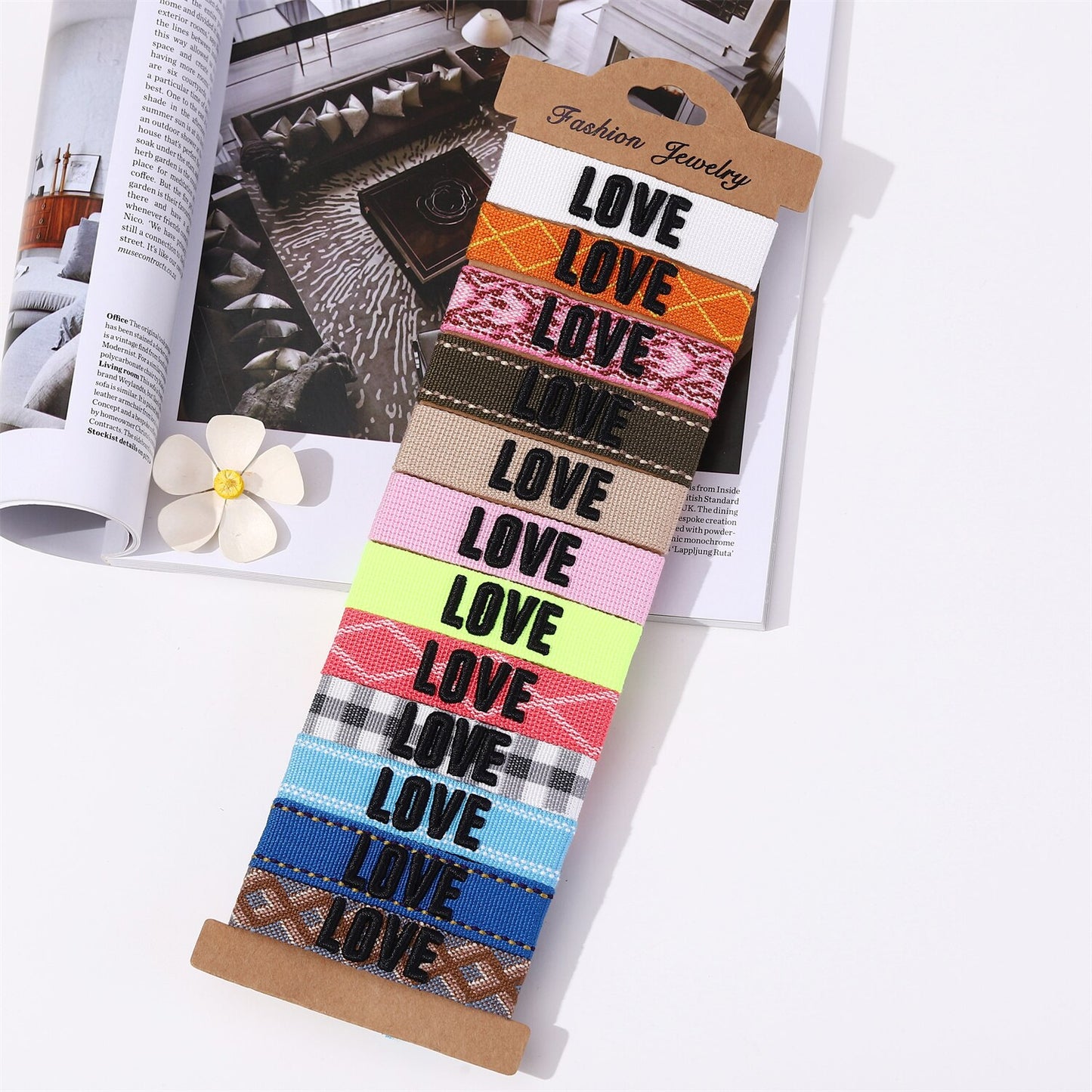 12pcs/lot Pretty Bohemia Wide Braided Bracelet Set Letter 'LOVE HAPPY' Friendship Handmade Embroidery Bracelet for Women Men