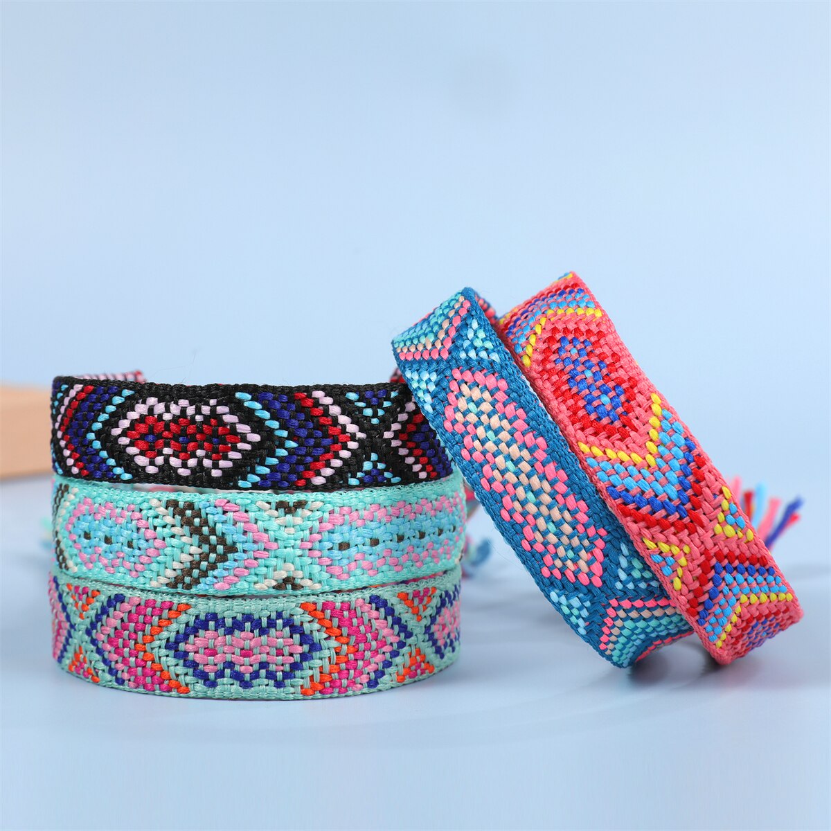 Wide Woven Bracelet Bulk for Women, Kids & Girls - Nepal Style Friendship Bracelets Handmade Braided Rope Wrist String Chain