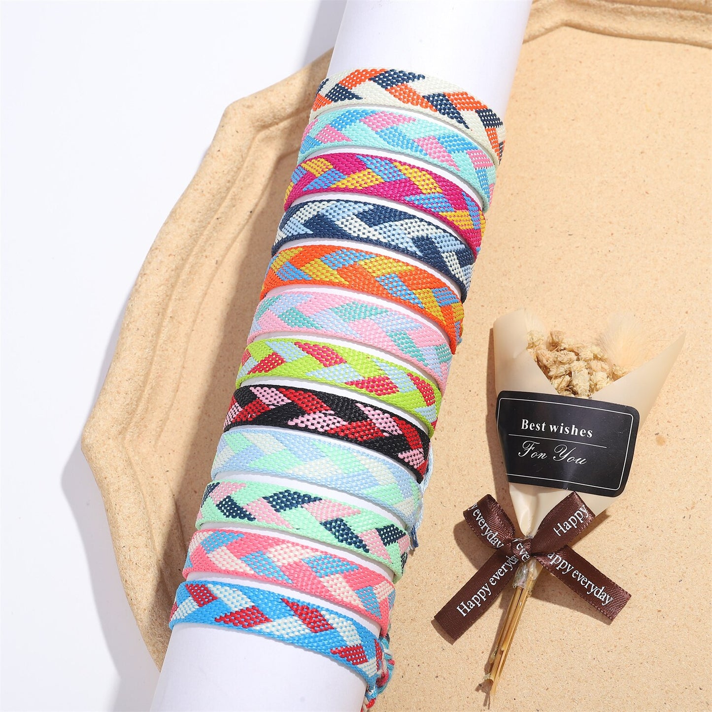 12pcs/lot Summer Surf Vacation Anklet Adjustable Braided Rope Bracelet Sea Wave Waterproof Bracelet for Women Wide Cuff Jewelry