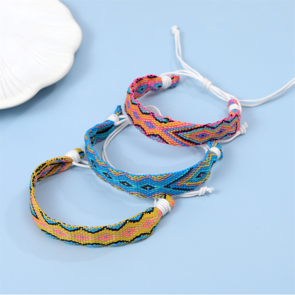 12pcs Wave Embroidery Charms Bracelets for Women Men Adjustable Size Summer Surf Anklet Wristband Cuff Jewelry Gift