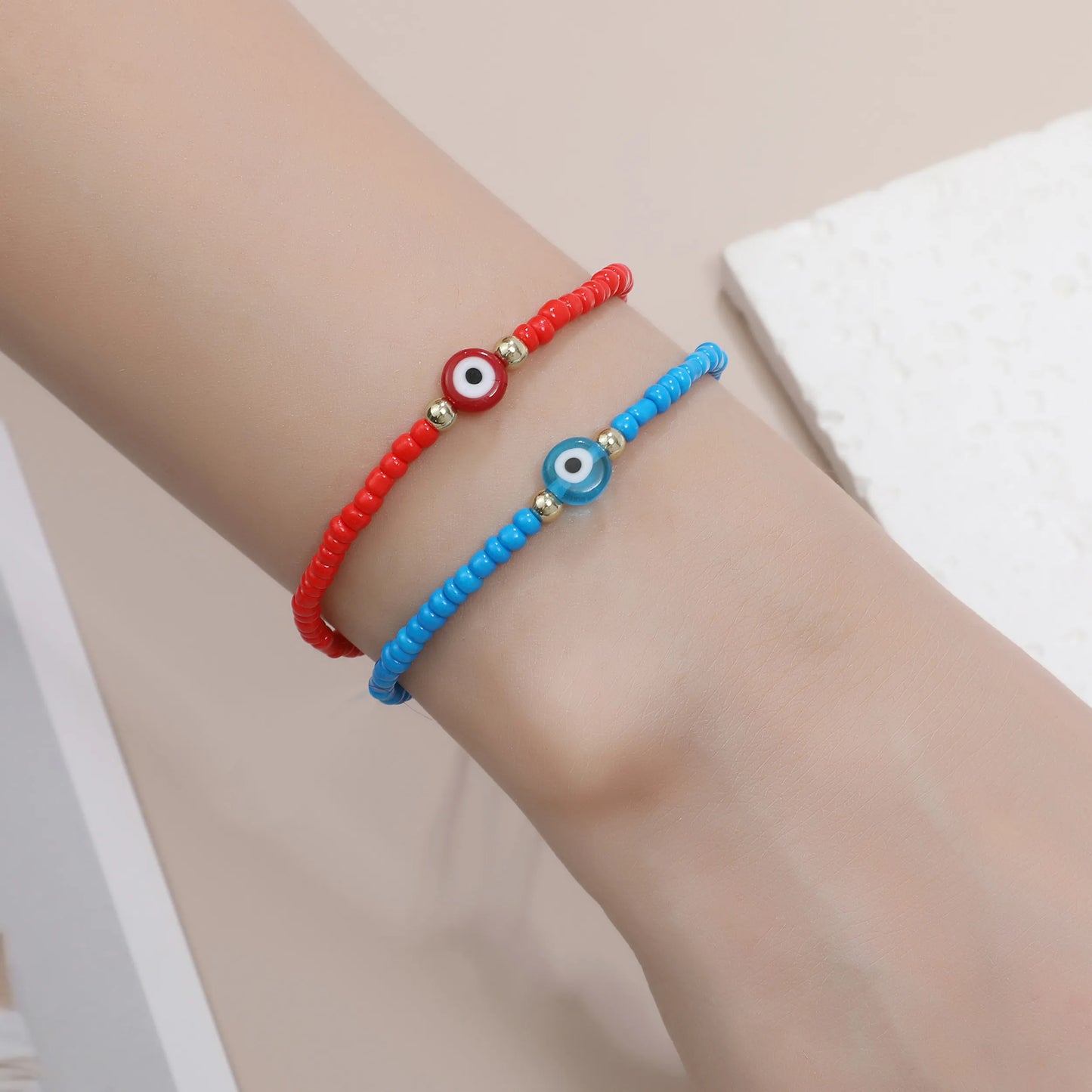 12pcs Evil Eye Acrylic Beads Bracelet Fashion Small Fresh Handmade Adjustable Party Jewelry Accessories for Female