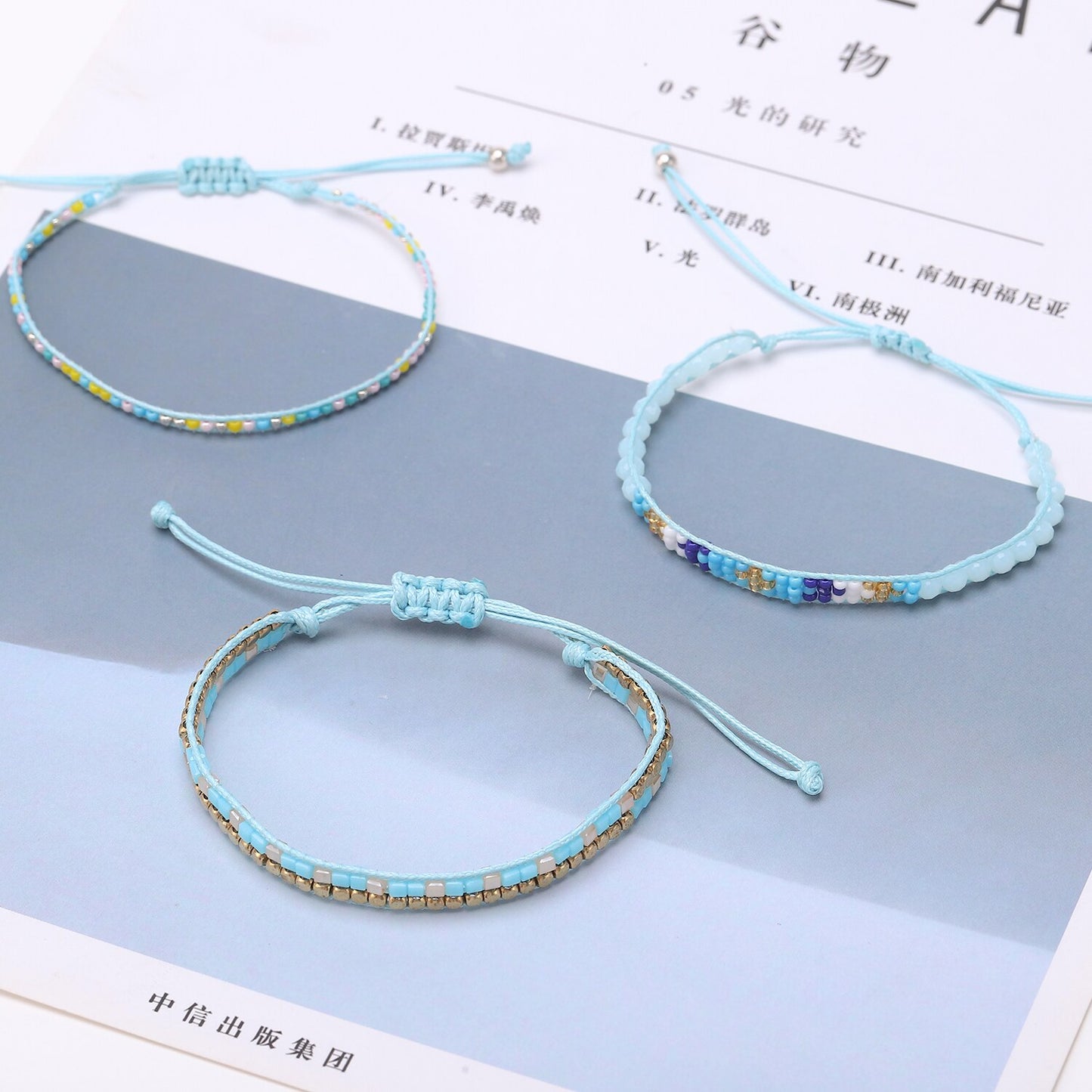 3pcs Woven Friendship Bracelets Handmade Braided Chain Ankles for Women Men Beach Crystal Beads Wrap Bracelet Adjustable Jewelry