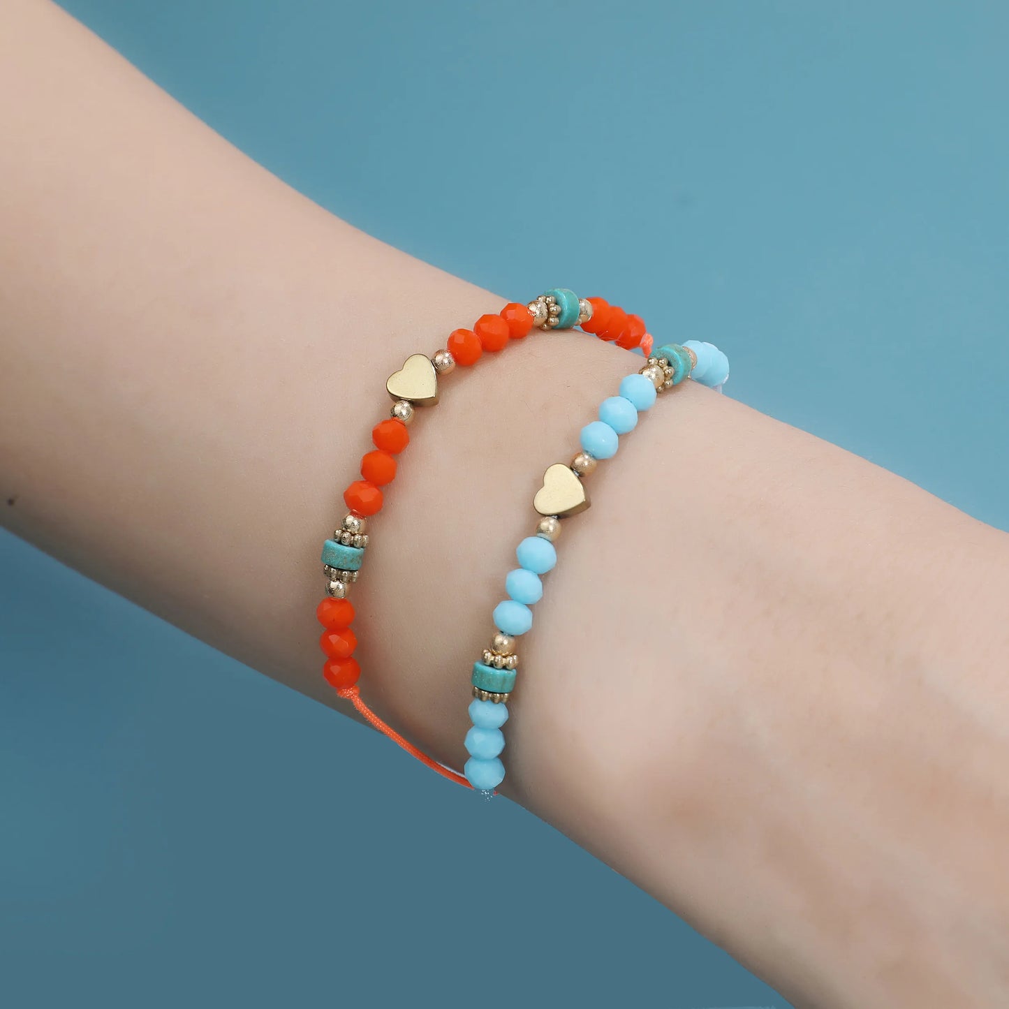 12pcs Colorful Crystal Beaded Braided Heart Bracelet Small Fresh String Beach Yoga Adjustable Women Jewelry Wholesale