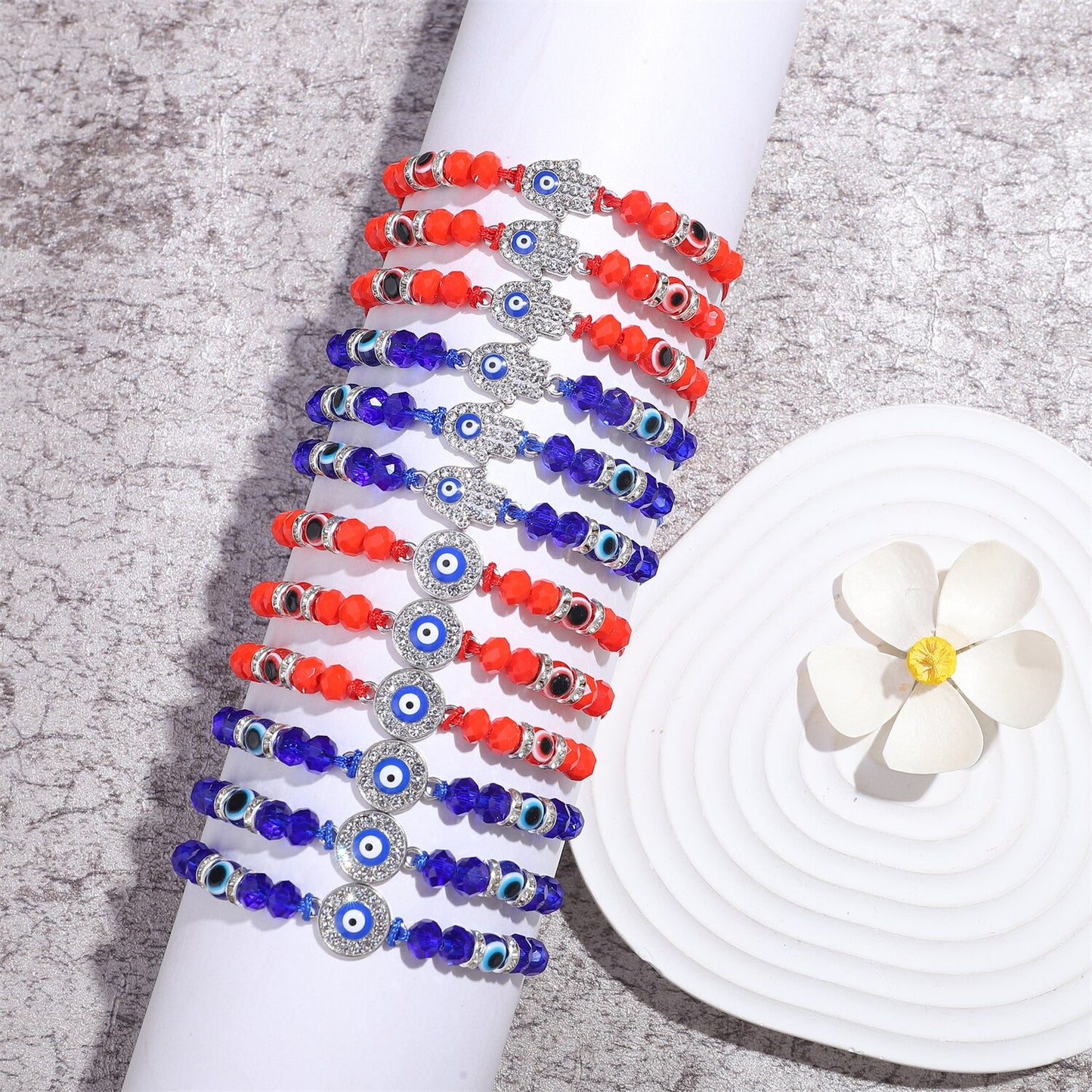 12pcs/lot Blue Evil Eye Crystal Beaded Charms Bracelets for Women Adjustable Beads Anklets Child Girl Wristband Cuff Jewelry