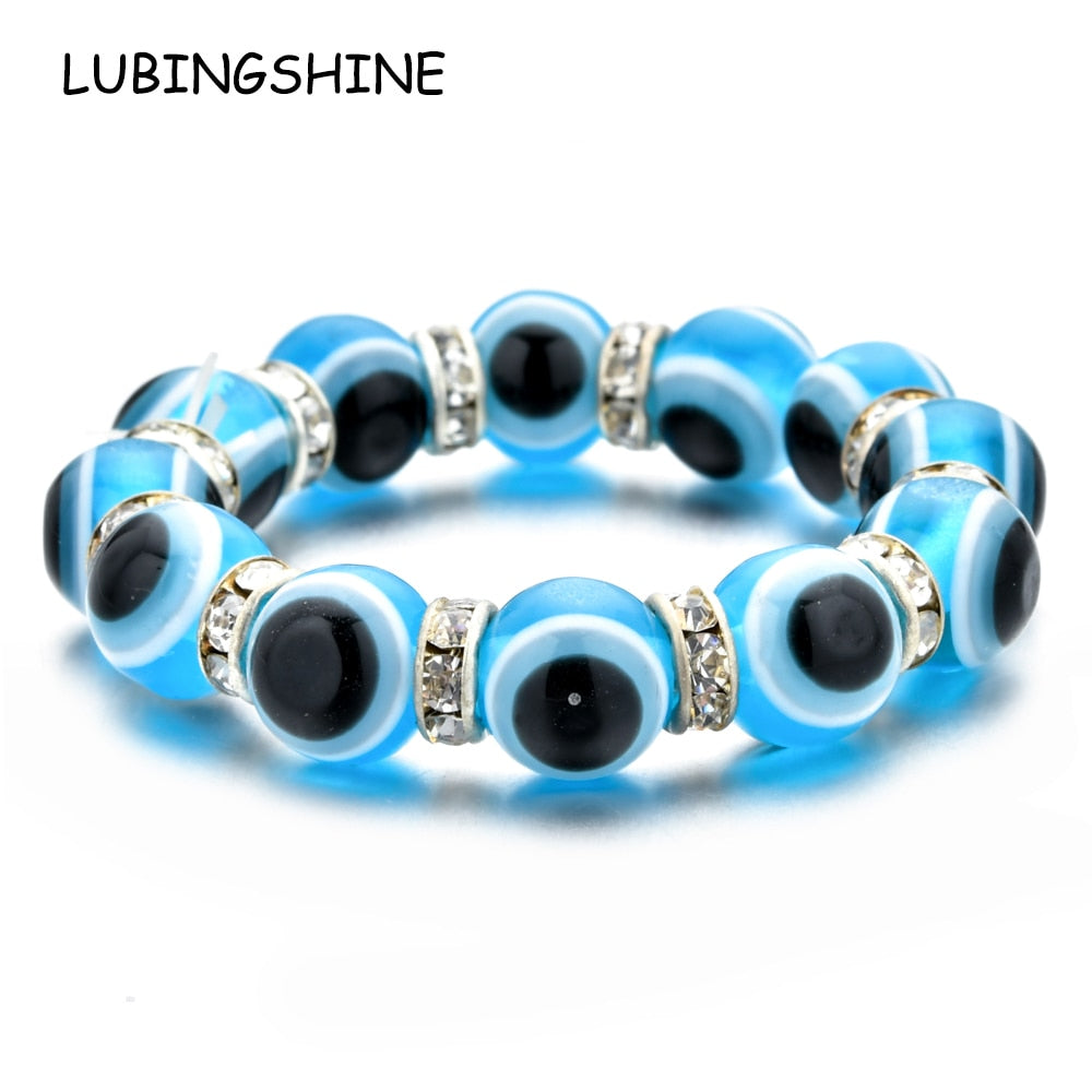 2023 New Turkish Evil Eye Elastic Bracelet Charms Crystal Beaded Bracelets for Girl Kids Jewelry Gift Wholesale
