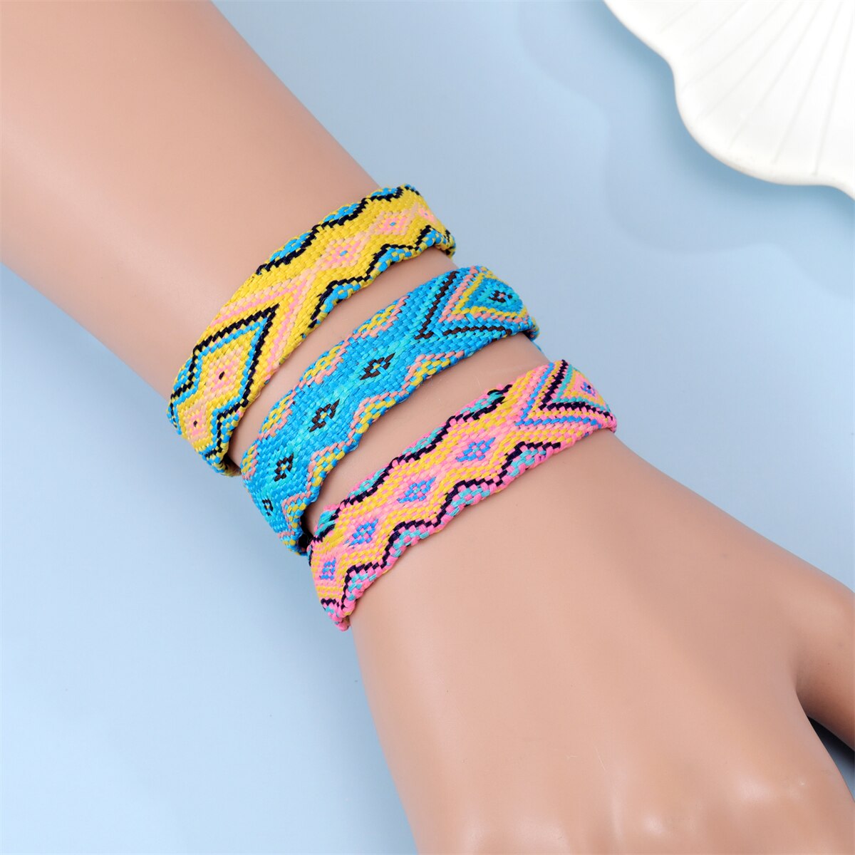 12pcs Wave Embroidery Charms Bracelets for Women Men Adjustable Size Summer Surf Anklet Wristband Cuff Jewelry Gift