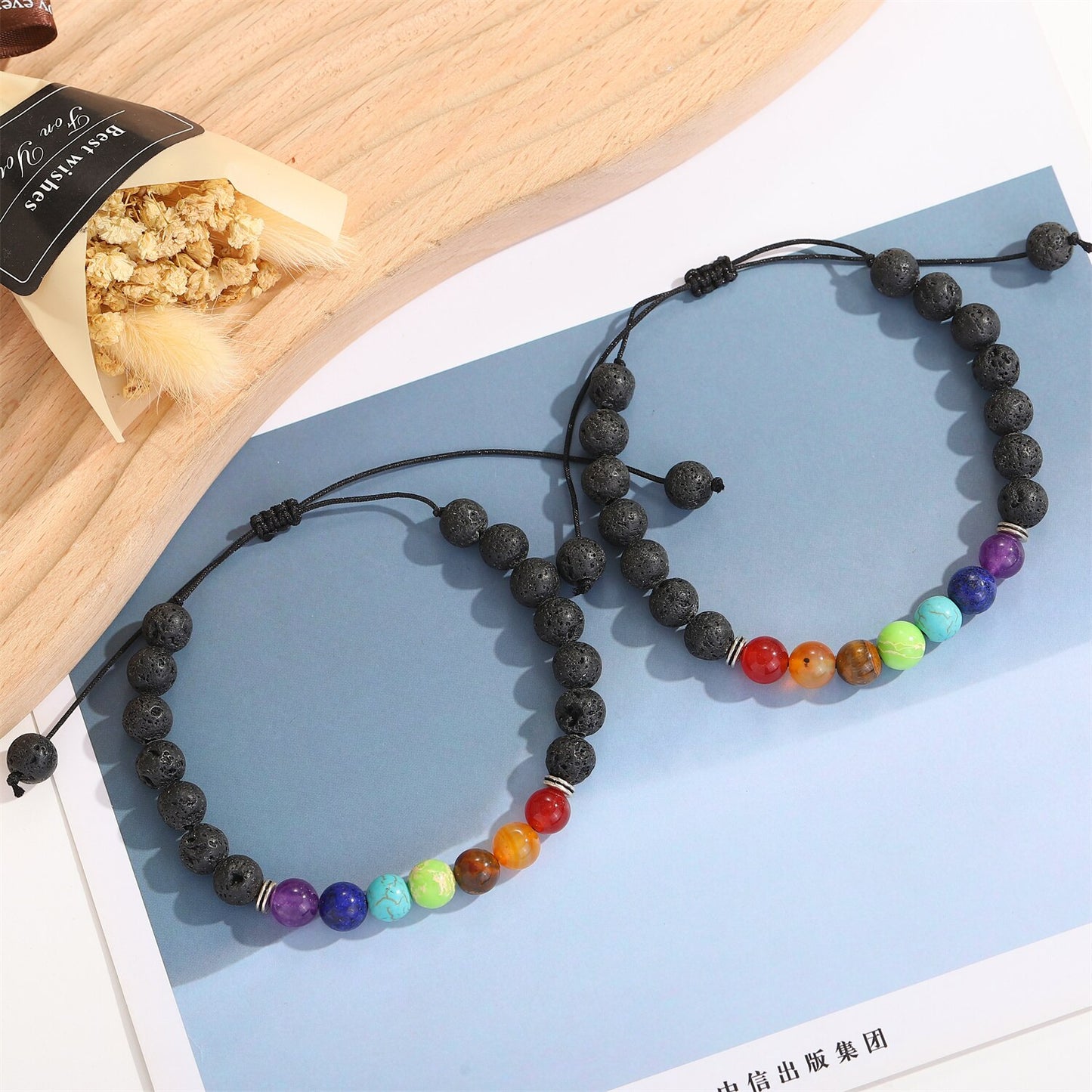 12pcs/lot 7 Chakra Healing Bead Bracelet Volcanic Rock Natural Stone Mala Pendant Buddha Balance Bracelets for Women Men Jewelry