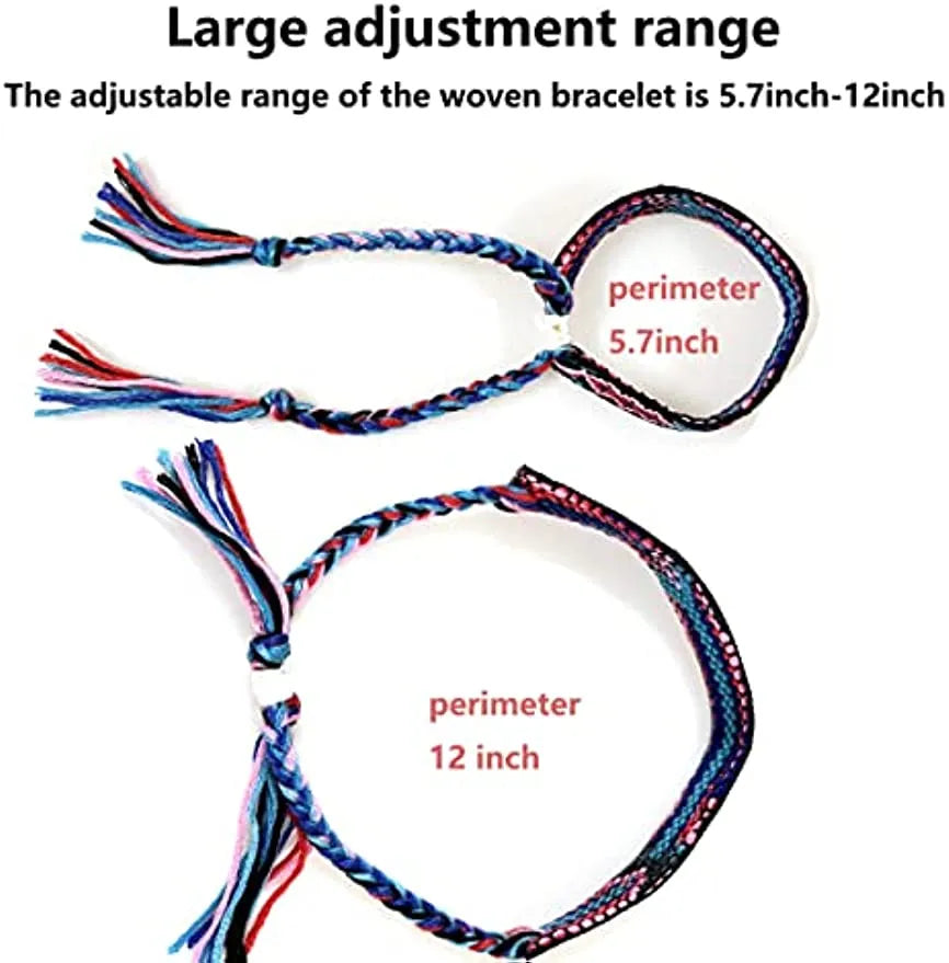 Nepal Woven Friendship Bracelets Adjustable Braided Bracelets with A Sliding Knot Closure for Kid Women Men Waterproof Anklets