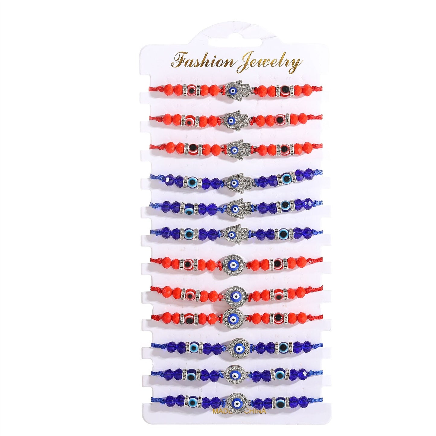 12pcs/lot Blue Evil Eye Crystal Beaded Charms Bracelets for Women Adjustable Beads Anklets Child Girl Wristband Cuff Jewelry