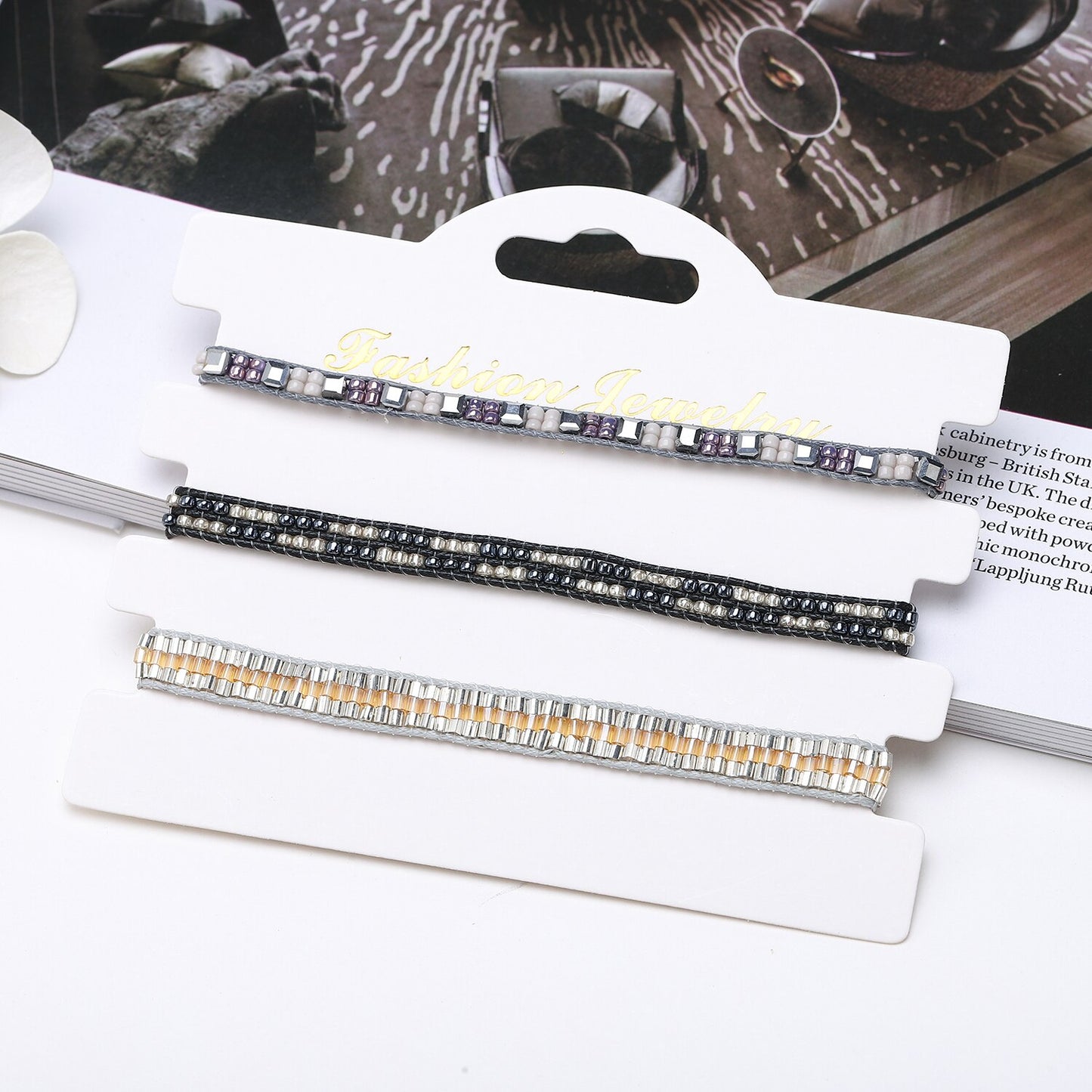 3pcs Woven Friendship Bracelets Handmade Braided Chain Ankles for Women Men Beach Crystal Beads Wrap Bracelet Adjustable Jewelry