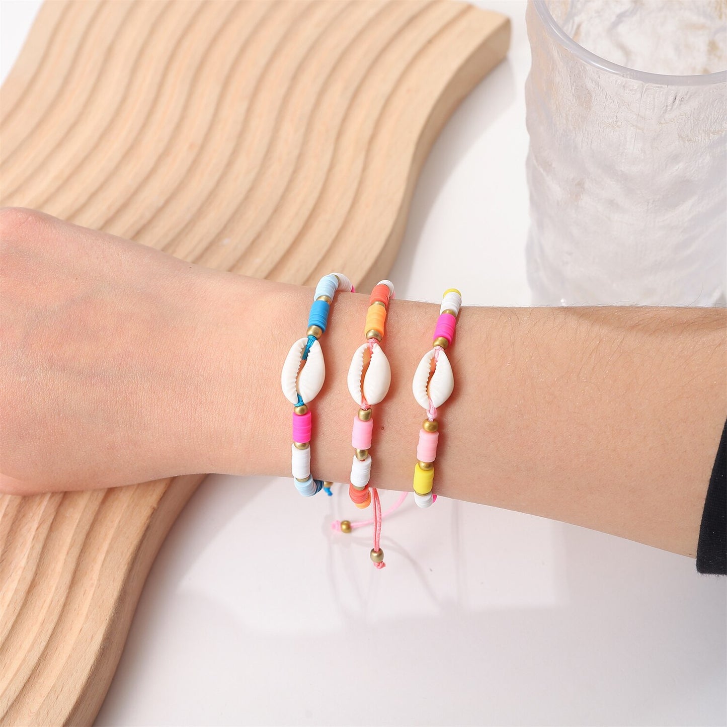 Boho 12pcs/lot Women Shells Pendant Charms Bracelets Set Clay Braided Adjustable Rope Chain Anklet Jewelry Wholesale