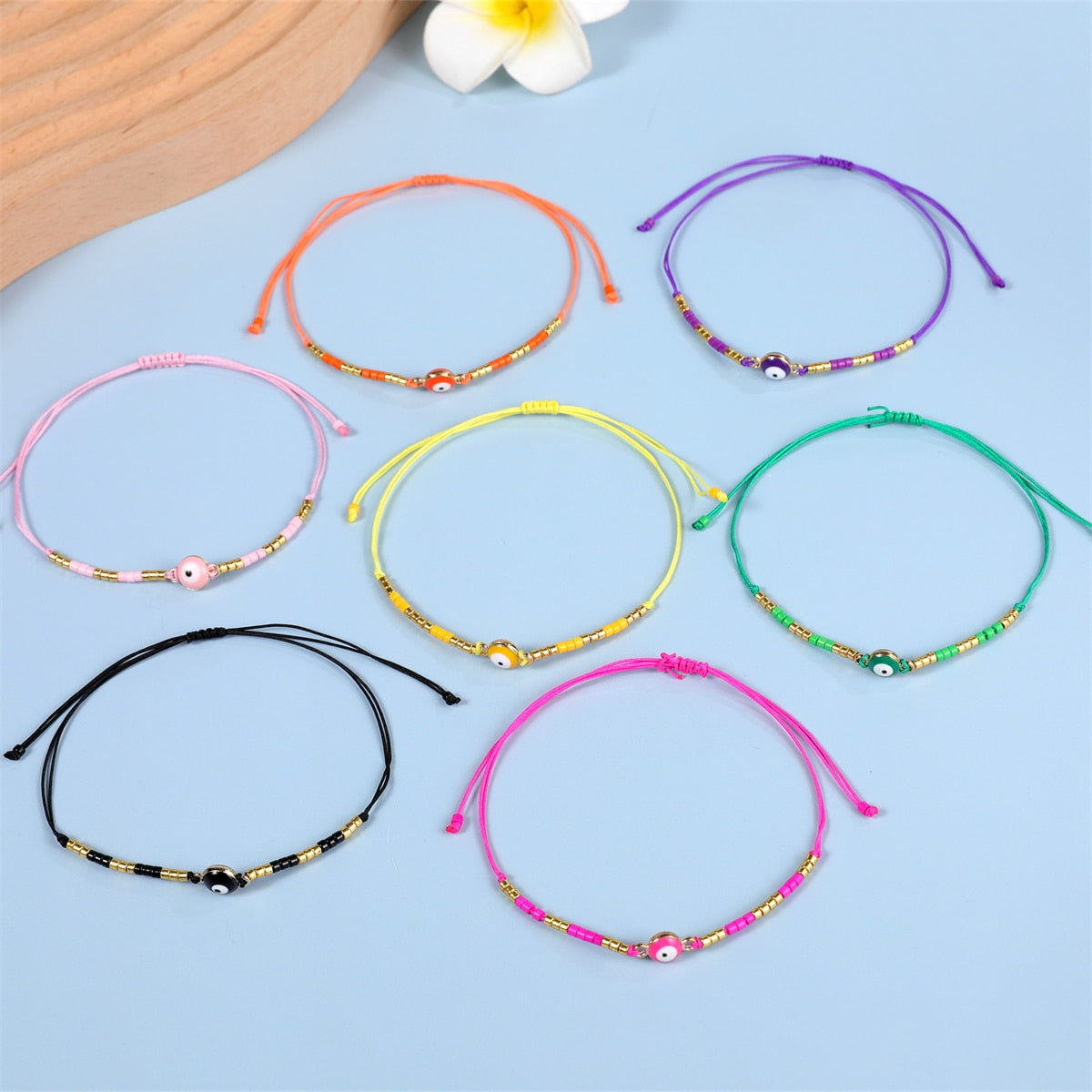 12pcs/lot Seed Beaded Evil Eye Charms Bracelets for Women Men Adjustable Handwoven Bracelet Anklets Jewelry
