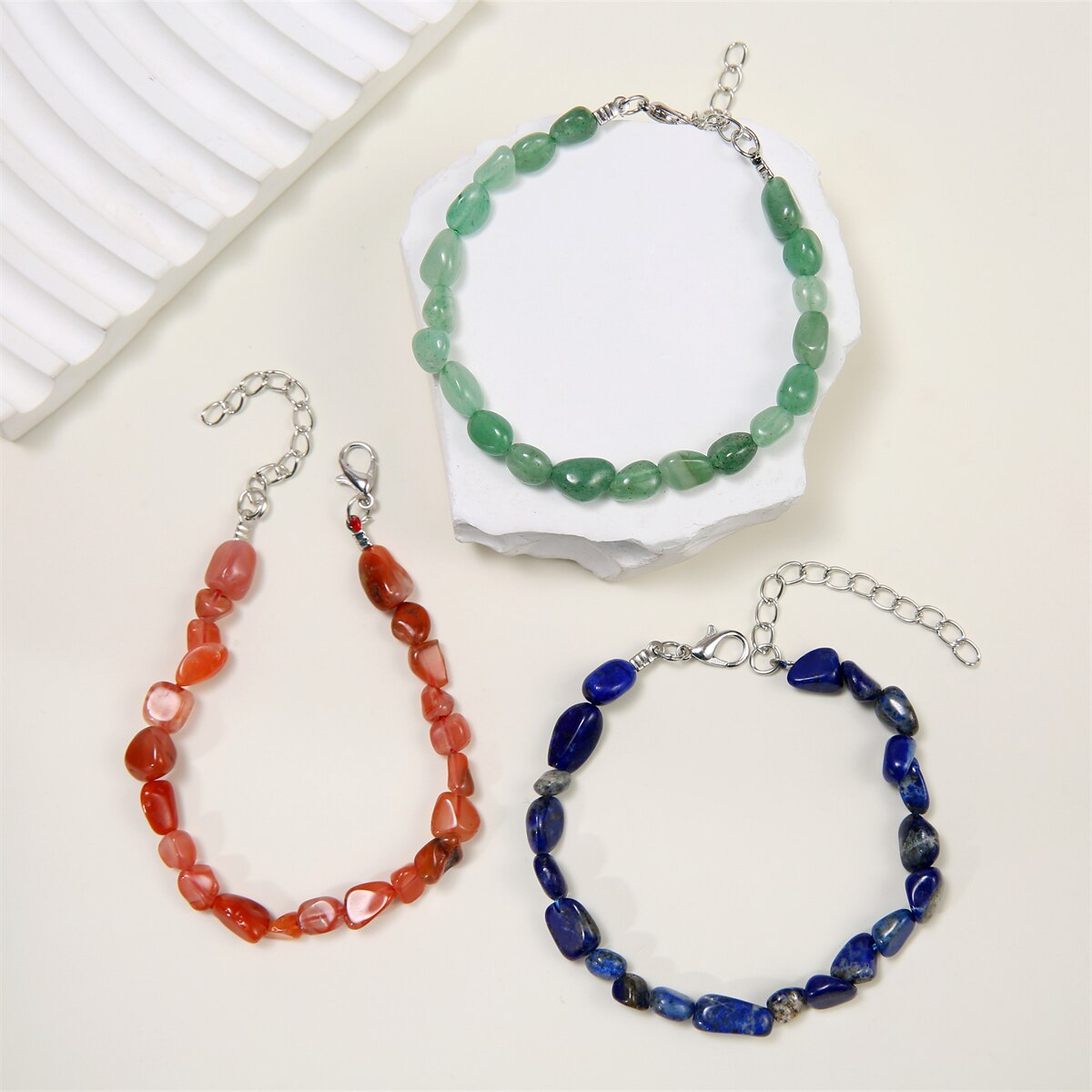 Natural Stone Pebbles Gemstone Stretch Bracelets for Women Man Tumble Polished Align Increase Communication Reiki Bracelets