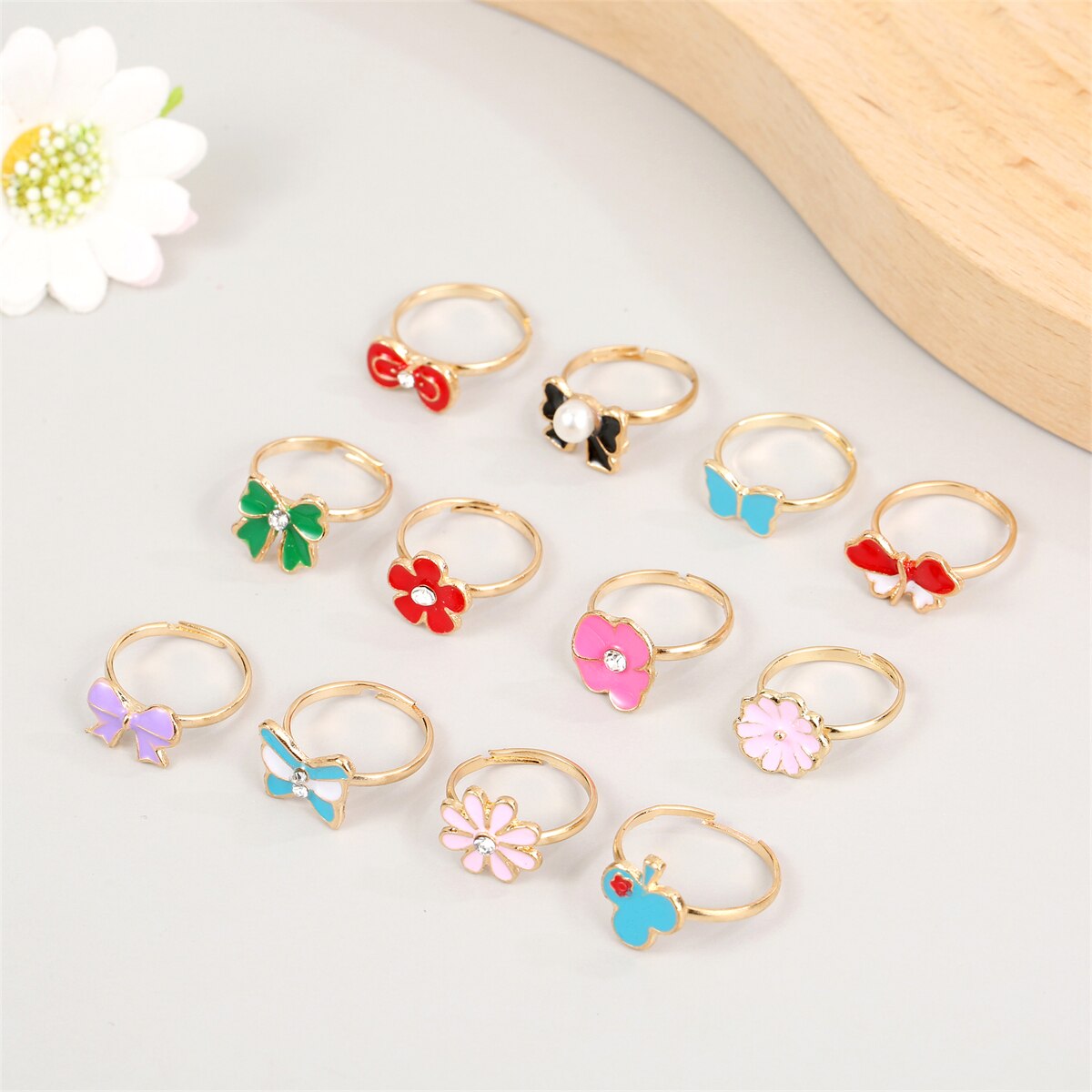 36 PCS/set Adjustable Kids Rings Jewelry Butterfly Rabbit Animal Crystal Open Finger Ring for Children Girls Birthday Party Gift