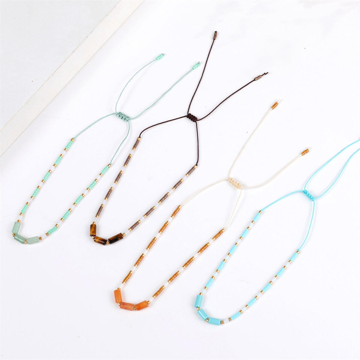 Seed Bead Bracelet & Bangle for Women Men Square Faceted Natural Stone Pendant Adjustable Charm Stacking Femme Pulsera