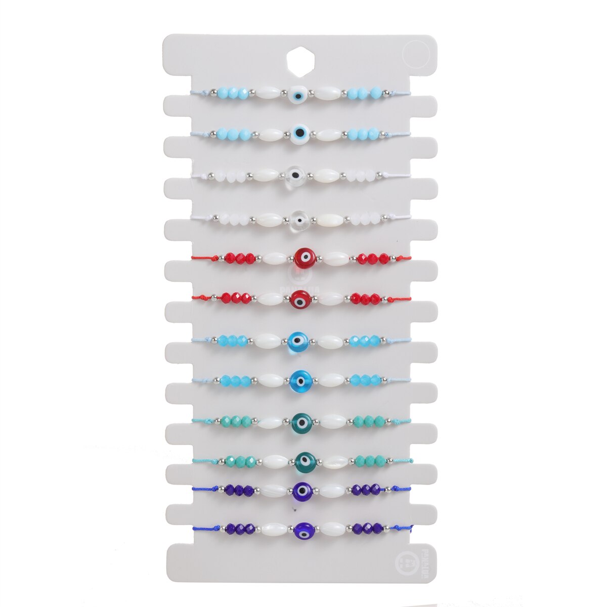 12pcs/lot Crystal Pearl Beads Evil Eye Charms Bracelets for Women Men Adjustable Handwoven Bracelet Anklets Jewelry