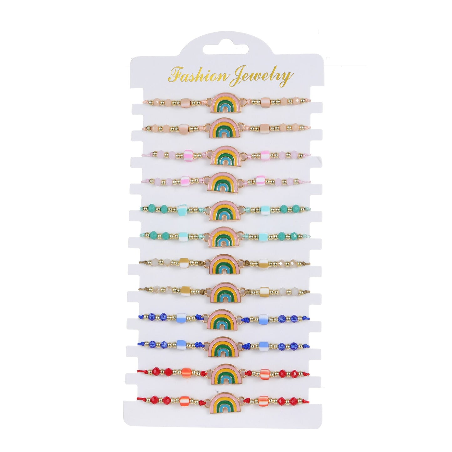 12pcs/lot Colorful Oil Drip Rainbow Pendant Braided Bracelet for Child Girl Adjustable Elastic Rope Chain Anklet Party Jewelry