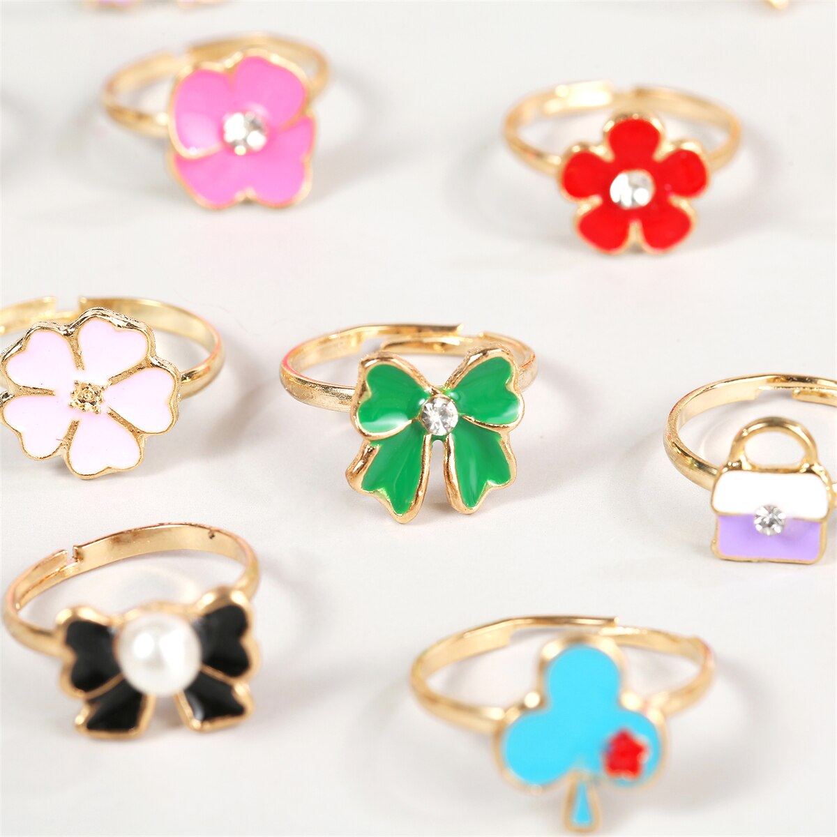36 PCS/set Adjustable Kids Rings Jewelry Butterfly Rabbit Animal Crystal Open Finger Ring for Children Girls Birthday Party Gift