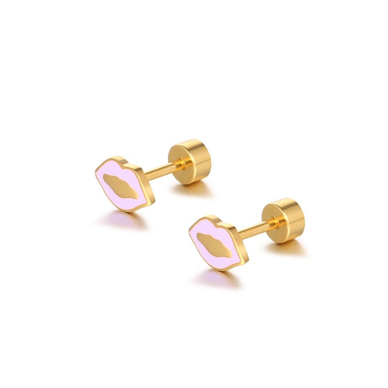 Sexy Stainless Steel Red Lips Stud Earring for Women Men Plated Gold Color Statement Party Engagement Jewelry