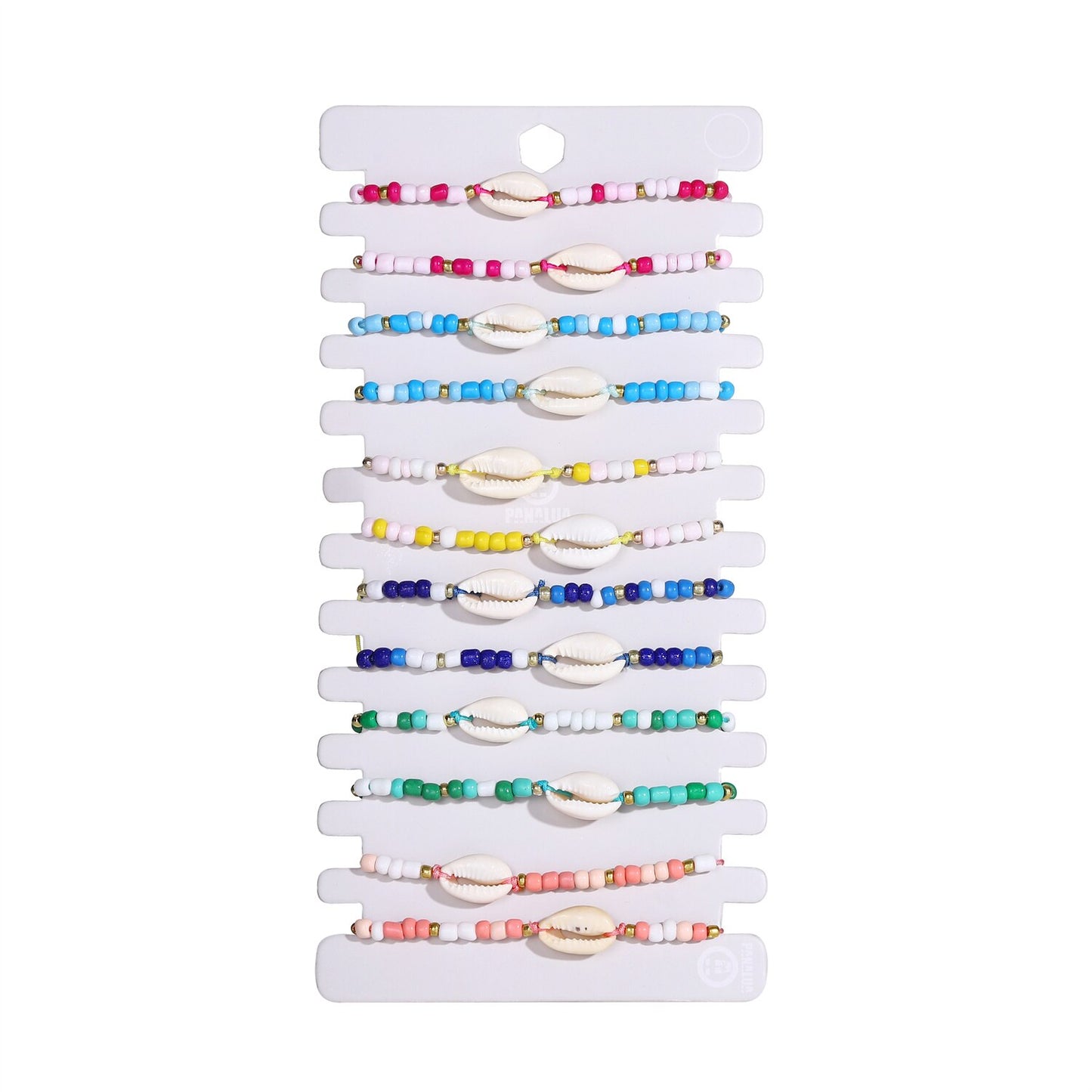 12pcs/lot Boho-color Crystal Shell Beaded Friendship Bracelets Handmade Strand Bracelet Bangles Jewelry for Summer Wholesale