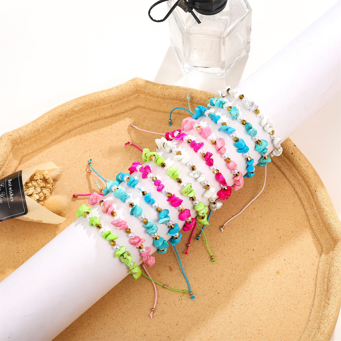 12pcs/lot Women Gravel Bracelet Natural Stone Bracelets&Bangles Braided Adjustable Chain Pearl Anklet Wristband Jewelry