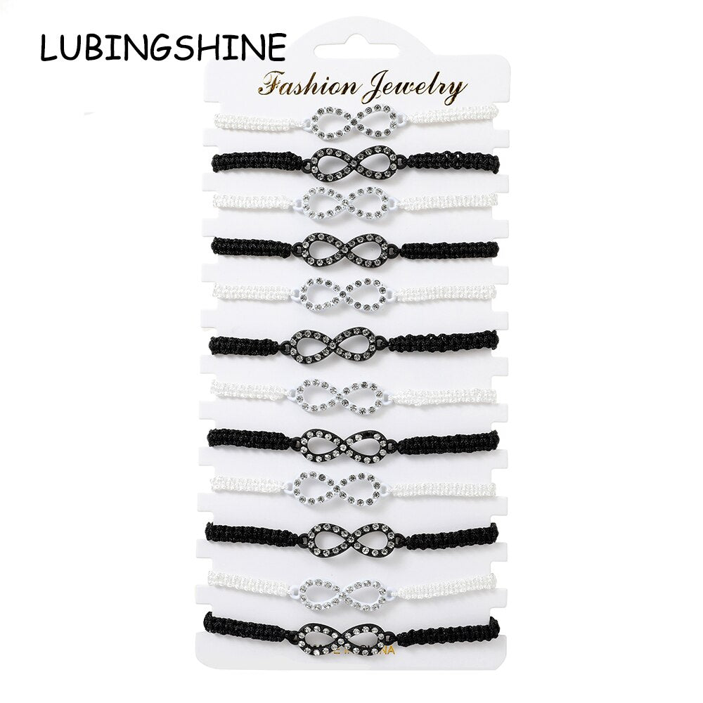 12pcs/set Together Forever Love Infinity Bracelet for Lovers White/black String Couple Bracelets Women Men's Wish Jewelry Gift