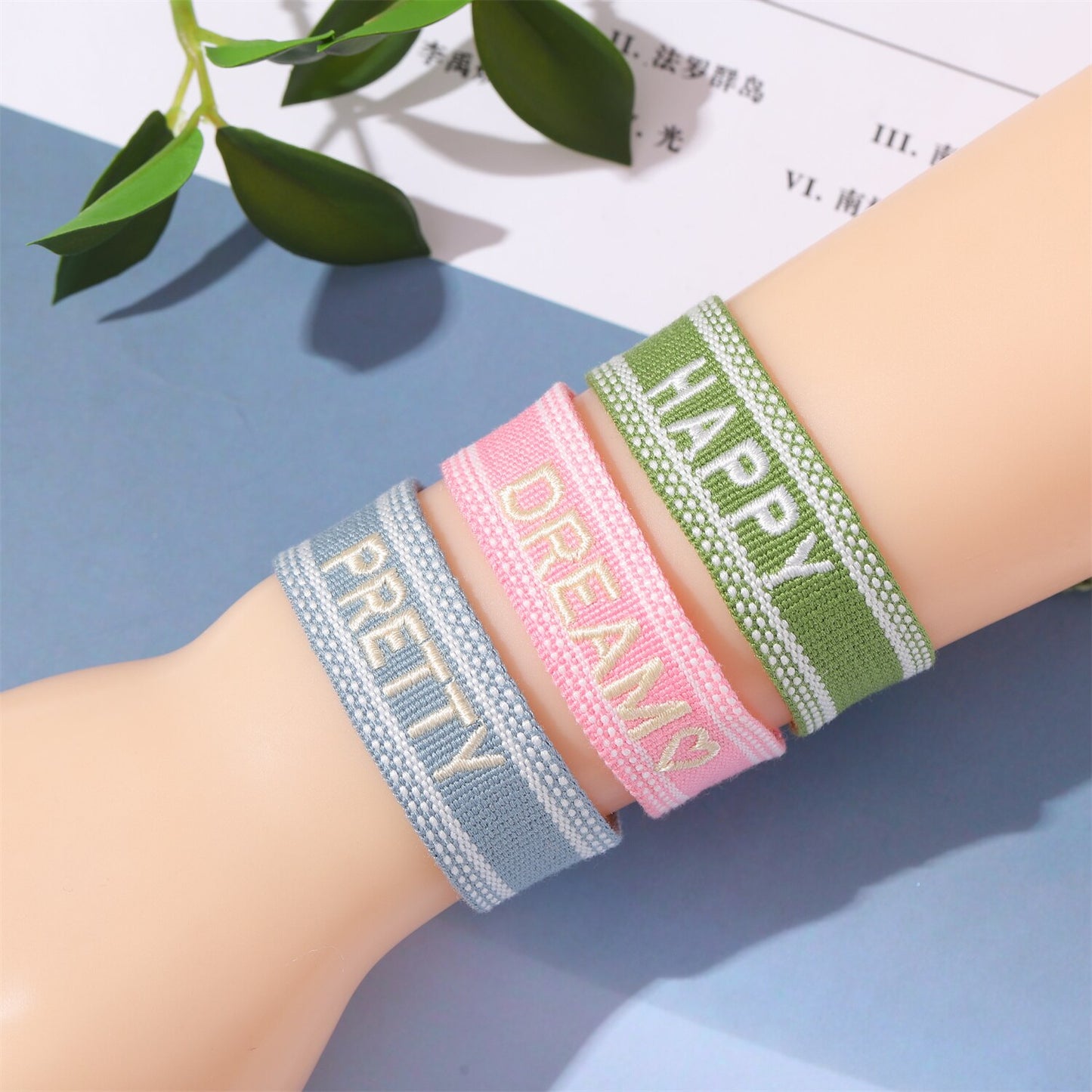 12pcs/lot Pretty Bohemia Wide Braided Bracelet Set Letter 'LOVE HAPPY' Friendship Handmade Embroidery Bracelet for Women Men