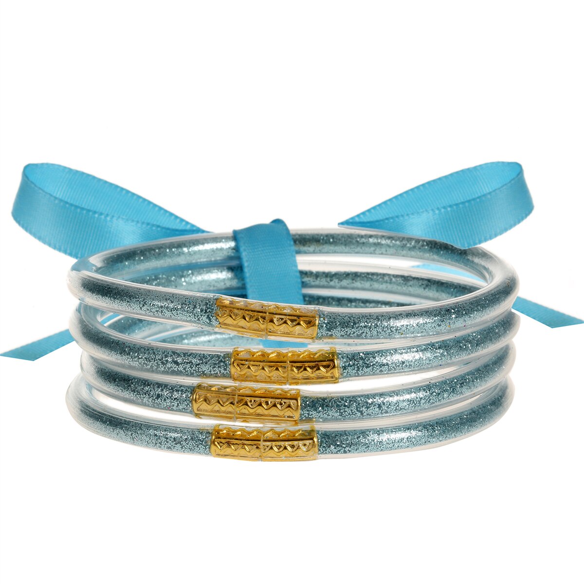 Multi-Layered Jelly Bangles Bracelets for Women Glitter Filled Jelly Clear Silicone Bracelets for Girls Wide Wristband Jewelry