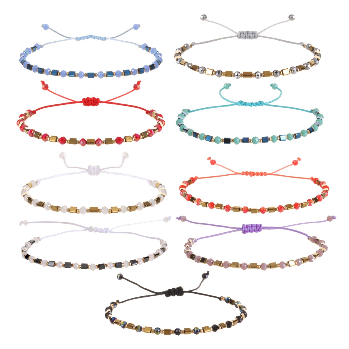 Boho Colorful Woven Rope String Bracelet Crystal Bead Metal Gallstone Bracelets for Men Women Child Lucky Jewelry
