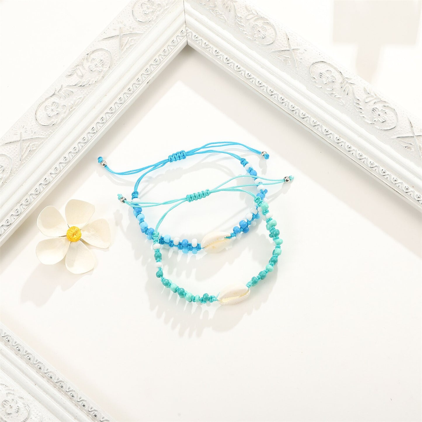 12pcs/lot Colorful Wide Wax Rope Shell Charms Braided Bracelets for Women Adjustable Rope Chain Anklets Beach Handmade Jewelry