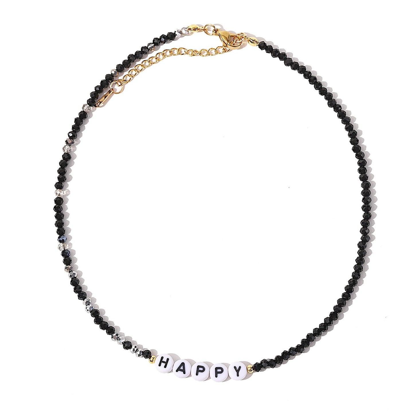 Fashion Crystal Beads Letter HAPPY Necklace for Women Simple Alphabet Beaded Chokers Jewelry Accessories