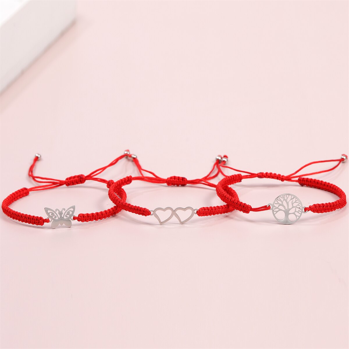 Handmade Red String heart Butterfly Pendant Bracelet Lucky Protection Matching Bracelets for Couple Lover Family Friends Women