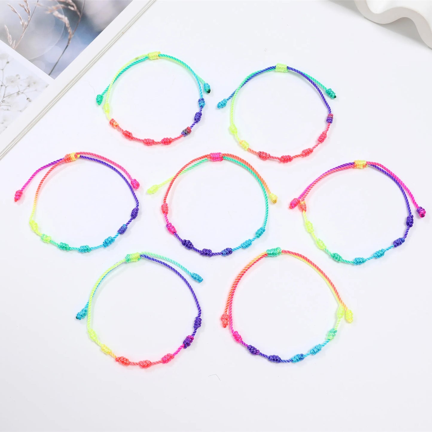 12pcs Handmade Colorful 7 Knots Rope Bracelet Unisex Adjustable Braided Rope Charm Friendship Bracelet Jewelry Gift Wholesale