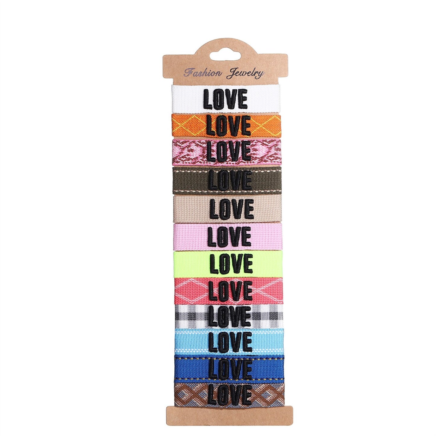 12pcs/lot Pretty Bohemia Wide Braided Bracelet Set Letter 'LOVE HAPPY' Friendship Handmade Embroidery Bracelet for Women Men