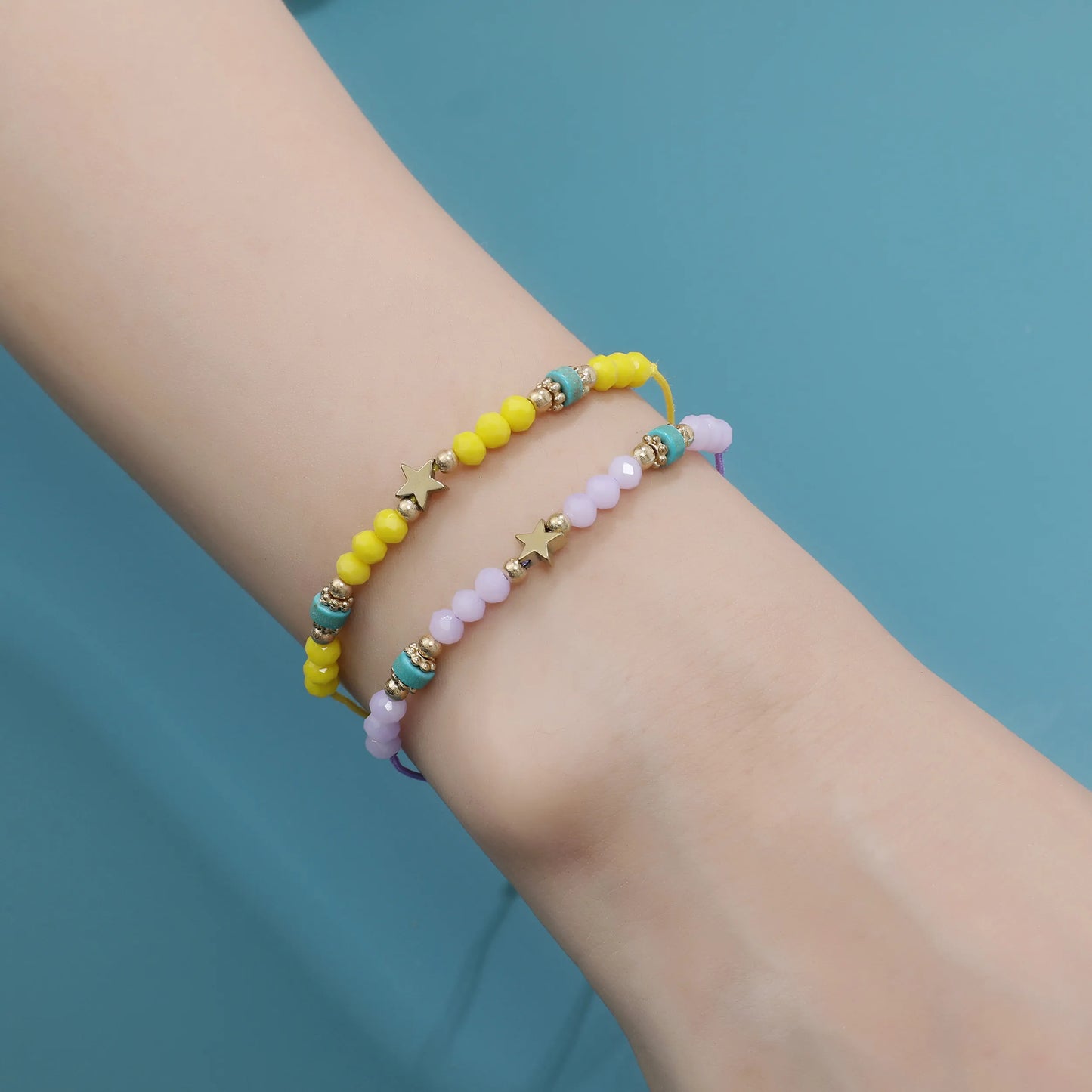 12pcs/lot Star Charms Braided Bracelet for Women Child Crystal Bead Adjustable Rope Chain Yoga Anklet Bohemian Jewelry