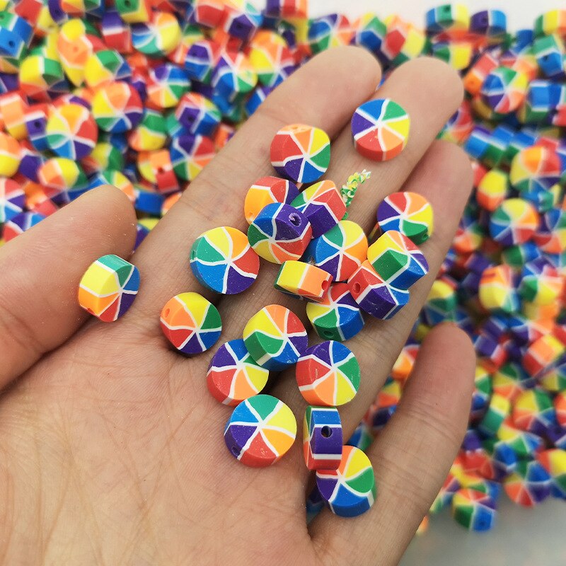 100pcs Colorful Rainbow Pinwheel Clay Beads for Jewelry Making DIY Charms Necklace Anklet Bracelet Accessories Wholesale