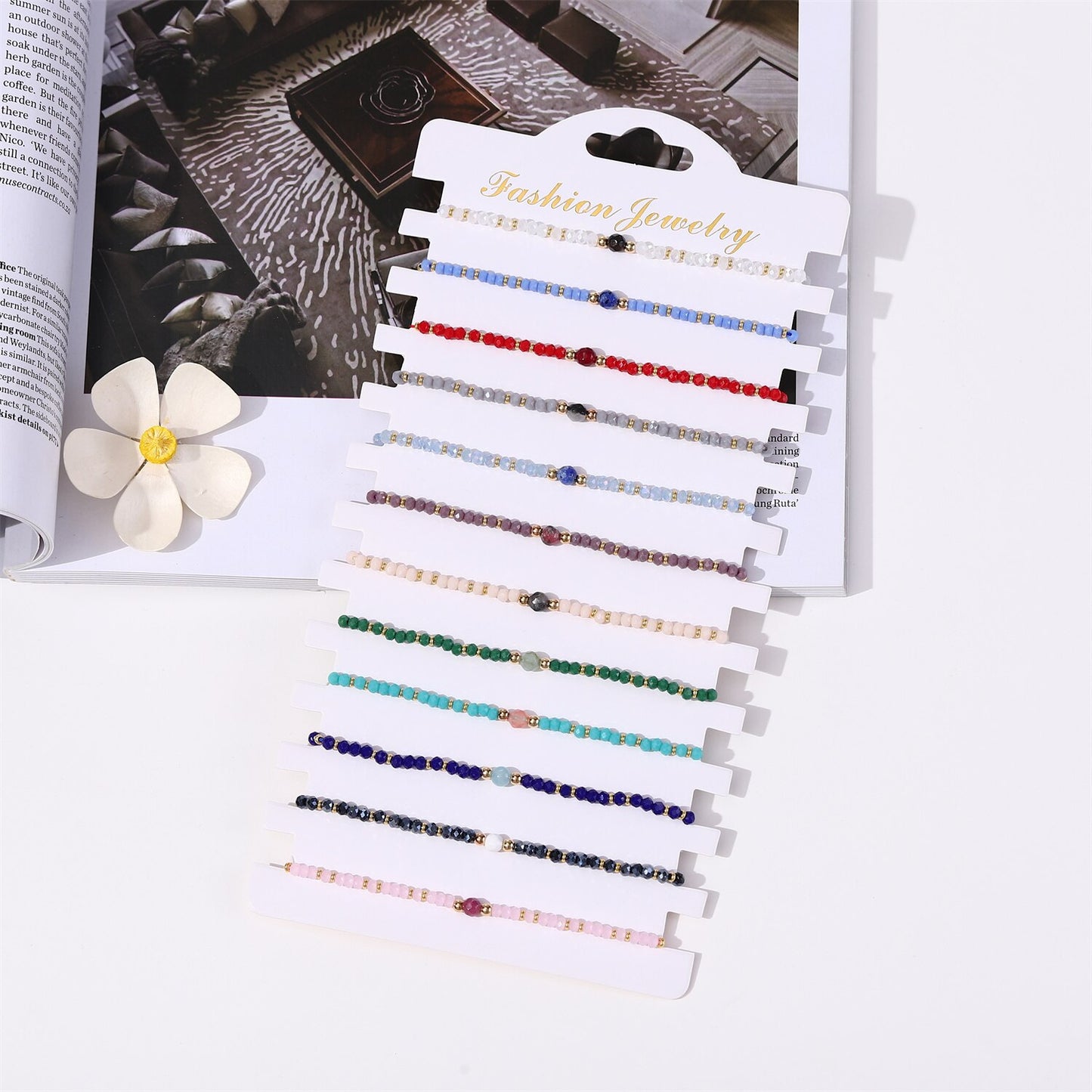 Boho 12Pcs/Lot Seed Beads Natural Stone Charms Bracelets Adjustable String Wish Bracelets Jewelry Gifts for Girls Wholesale