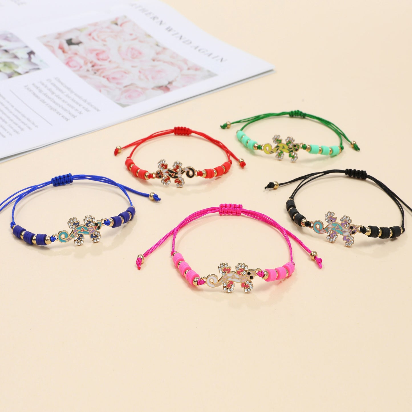 12pcs Bohemia Gecko Woven Bracelets for Women Men Adjustable Hand Woven Bracelets Anklets Jewelry Gift