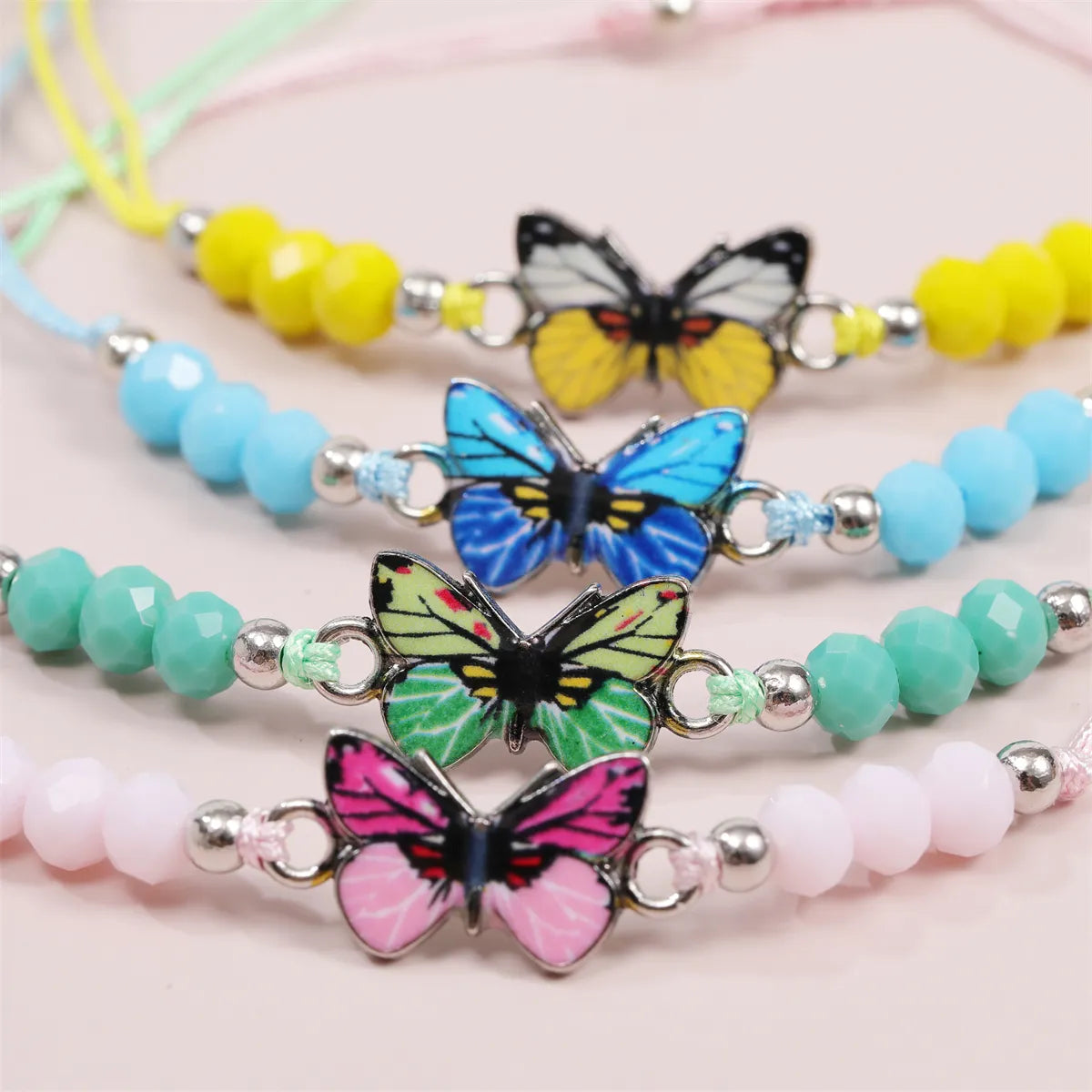 Women Girl Butterfly Woven Friendship Crystal Bead Bracelet Value Set Kids Party Favor Adjustable Bracelet