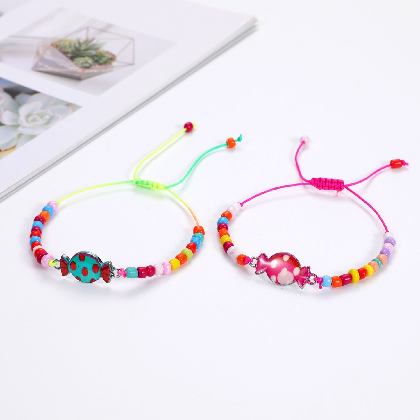 12 Pcs Colorful Cute Candy Charm Bracelet for Girl Kids Handmade Rice Bead Braided Chain Friendship BFF Gifts
