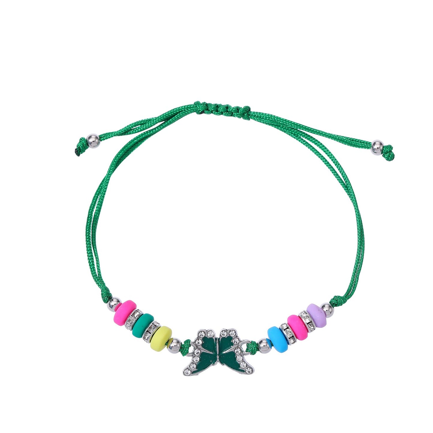 Boho Women 12pcs/Set Butterfly Pendant Charms Bracelet Candy Beaded Weave Adjustable Rope Chain Wristband Jewelry