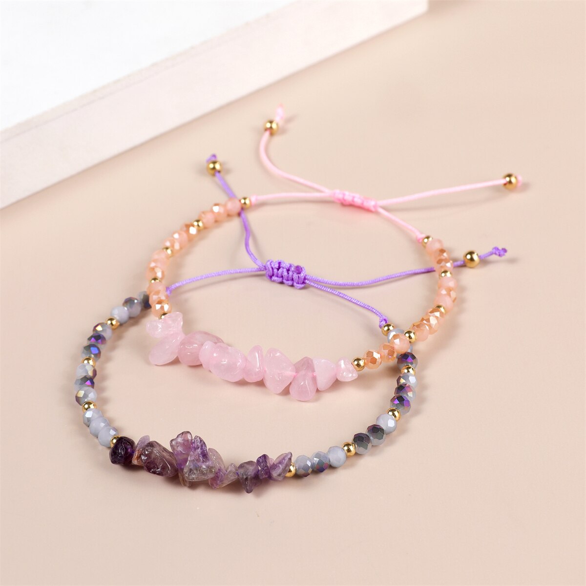 Natural Stone Amethyst Agate Charms Bracelet Women Men Boho Adjustable Hand Braided Chain Healing Yoga Jewelry