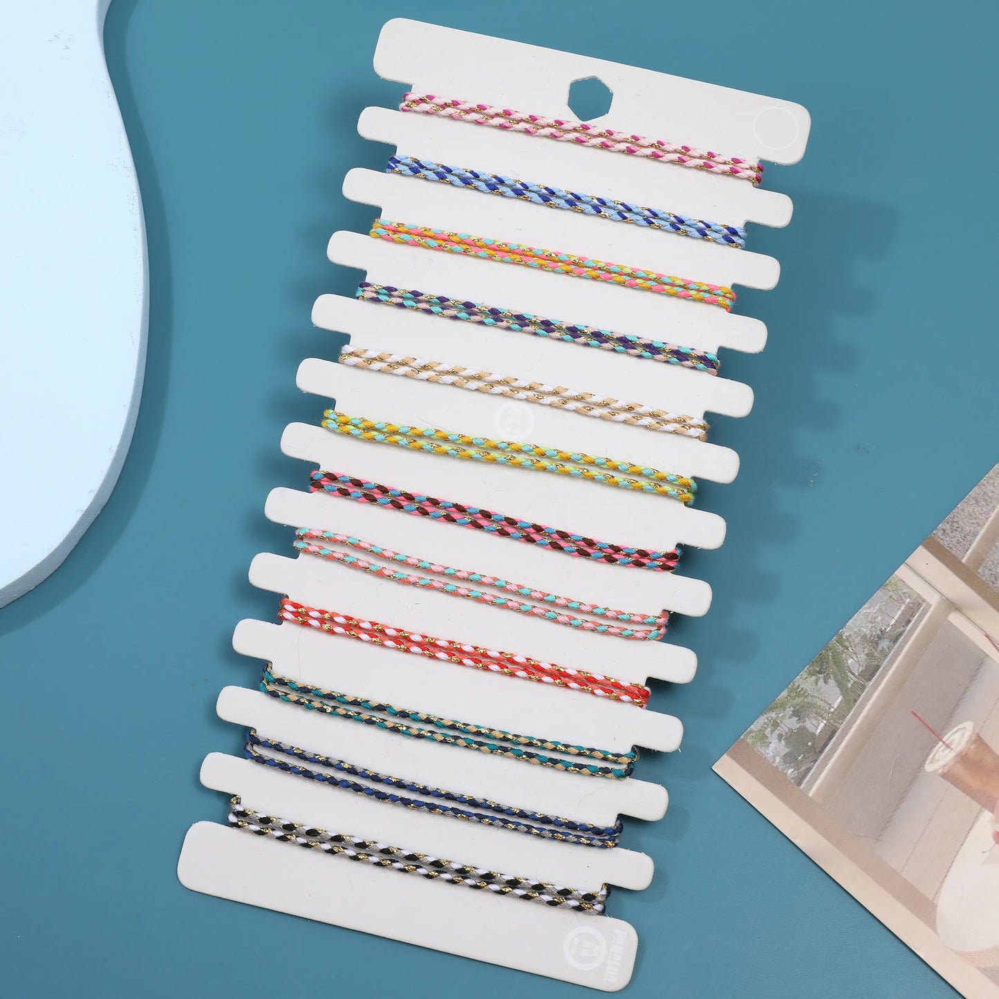 12pcs Double Strand Gold Colored Thread and Cotton Thread Braided Bracelet Set for Women Men Surf Vacation Anklets