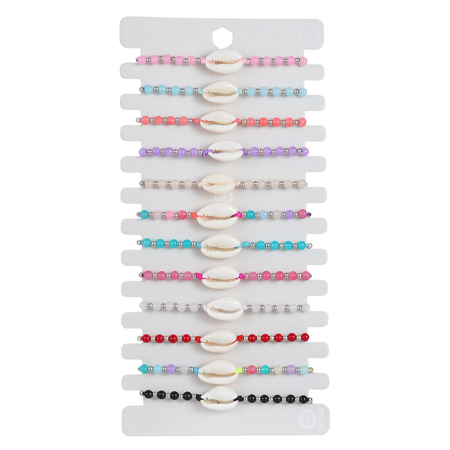12pcs Colorful Glass Beads Summer Shell Bracelet Fashion Beach Handmade Cowrie Bracelets for Women Men Anklet Boho Jewelry